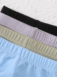 SHEIN Vintaside Kids 4 件/包婴儿和男童 1-24 个月休闲百搭纯色紧身裤，百搭组合包，四季皆宜“Hello World” - 彩色 - 查看 6