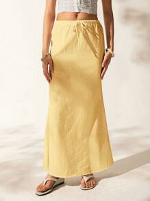 Easelle 黄色棉麻长裙，休闲度假风格 - 黃色 - 查看 6