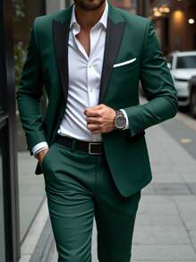 Calvornis بدلة رجالي صلبة كاجوال مكونة من سترة بياقة قبنة وبنطال بجيوب مائلة