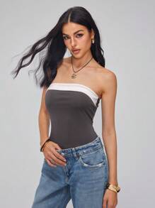 Roylia Color Blocking Strapless Casual Women's Bodysuit