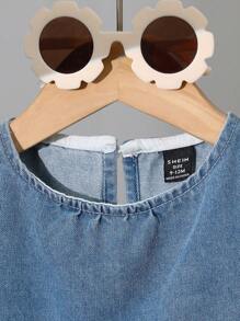 SHEIN Vintaside Kids Little Girl Clothes Sets Baby Girl Fashion Hem Embroidery Sleeveless Top And Long Pants 2-Piece Set - Blue - View 7