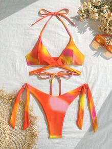 Swim Vcay 2件套女士扎染扭纹吊带比基尼泳装套装 - 彩色 - 查看 3