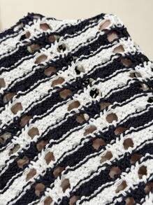 Muvela Regular Loose Fit Short Sleeve Polo Knit Top - Blue and White - View 6