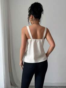 Elenzga Summer Casual Solid Color Tie-Knot Strap Camisole For Women - Khaki - View 2