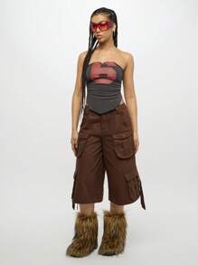 SUMWON WOMEN Strapless Bandeau Tank Graphic Logo Design Sleeveless Athletic Crop Top Workout Yoga Running Summer Spring Active Wear Stylish Athleisure - Black - View 7