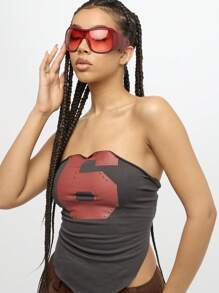 SUMWON WOMEN Strapless Bandeau Tank Graphic Logo Design Sleeveless Athletic Crop Top Workout Yoga Running Summer Spring Active Wear Stylish Athleisure - Black - View 8