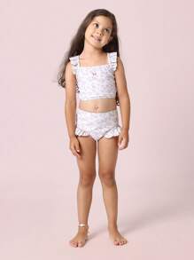 SUMWON 心形印花两件套荷叶边泳衣夏季泳池海滩度假泳衣，背部交叉设计 - 彩色 - 查看 5