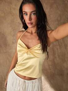 Glamine 黄色褶皱露背上衣、节日派对狂欢节上衣、女士夏季上衣、基本款上衣、露背上衣、女士夏季服装、夏季上衣、短款上衣、女士度假服装 - 黃色 - 查看 5