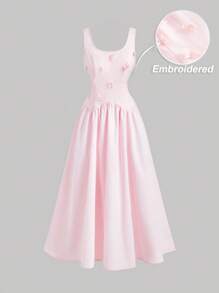 SHEIN MOD Vestido de vacaciones con decoración de flor 3D en color rosa, con tirantes de espagueti en unicolor, moda para el verano