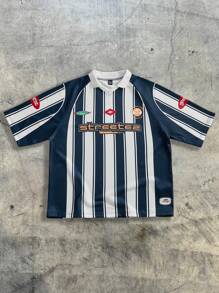 AXEPEAK 男士宽松数码印花 V 领 Polo 衫，校园风，街头风