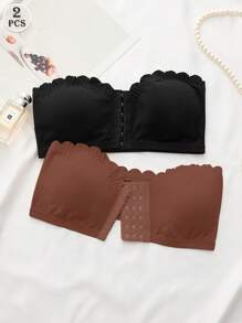 2pcs Multi-Color Women Underwear Strapless Bras, Front Closure Ruffled Push-Up Bras With Removable Pads - Multicolor - View 2