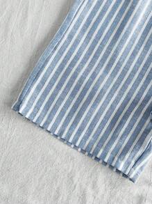 Vintaside Kids Conjunto casual de niño bebé con camiseta de manga corta de cuello redondo y unicolor, y pantalón corto a rayas - Azul - Ver 8