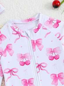 Girls Baby/Infant One-Piece Swimsuit With Random Print Design, Includes Hat - Multicolor - View 5