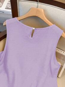 GlowEve CURVE Casual Plain Tie Front Sleeveless Shirt Dress For Women, Summer - Purple - View 3