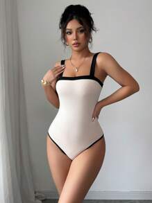 Gloray 2 Stücke Kontrast-Farbenes Camisole Jumpsuit und asymmetrischer Wickelrock Set für Frauen