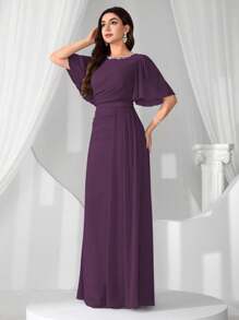 Coutiva Váy dạ hội cao cấp cho nữ, Thiết kế cổ áo đính sequin và ngọc trai, Váy thanh lịch và sang trọng, Trang trọng, Váy dự tiệc, Dành cho khách dự tiệc cưới - Màu tím - Xem 4