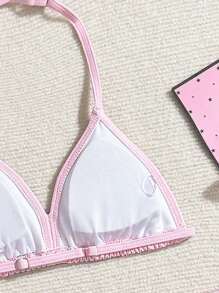 Set bikini a triangolo da 3 pezzi con stampa floreale e gonna spiaggia con laccetti per ragazza tween, adatto per vacanze, stile retrò, spiaggia, oceano, eleganza, carino