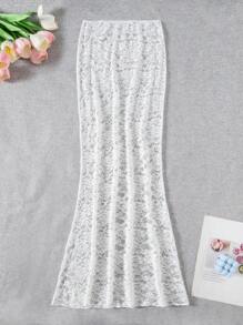 EgrlEra 1 件套白色蕾丝海滩罩衫美人鱼裙泳衣，适合女士，夏季度假 - 白色 - 查看 3