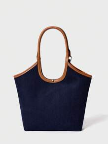 SHECARRY Women Casual Tote Bag In Navy Blue Corduroy, Light Weight And Large Capacity, Perfect For Daily Use - Navy Blue - View 4