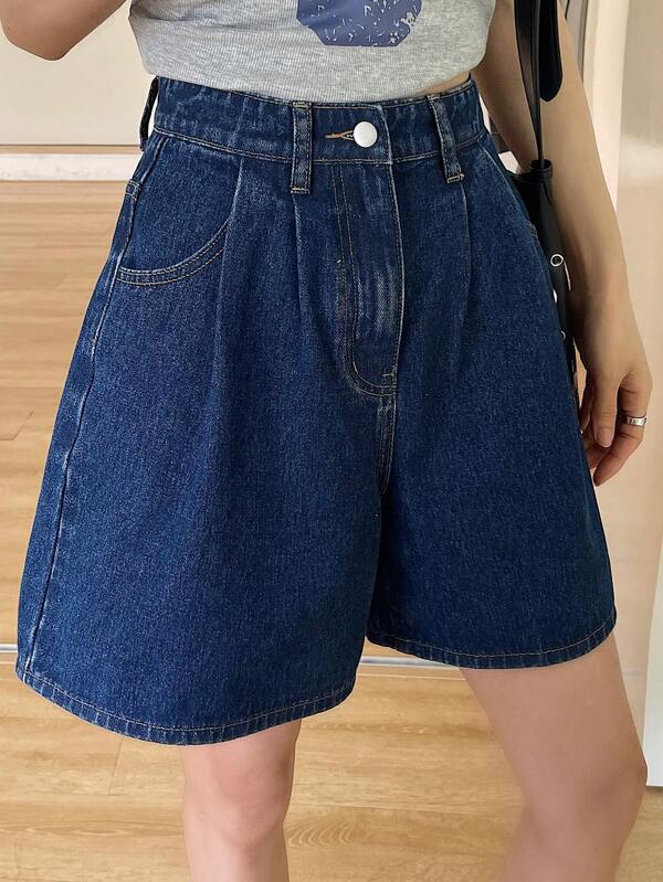 DAZY Plain Casual Versatile Summer Loose Denim Shorts With Pockets