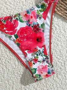 Swim Mod 女士两件套泳衣，花卉装饰泳衣，适合海滩度假，版权所有，随机印花 - 紅色 - 查看 5