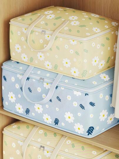 1pc Foldable Storage Bags For Clothes, Fresh Daisy Pattern,Travel Organizer, Vacuum Compression Packing Cubes, Lightweight Laundry Bag, Portable Closet Organizer, Space-Saving Storage Solution For Home, Suitcase, Wardrobe