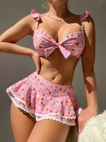 Swim Mod Printed Random Pattern Bikini Bottoms Skirt For Summer Beach Vacation - Multicolor - View 1