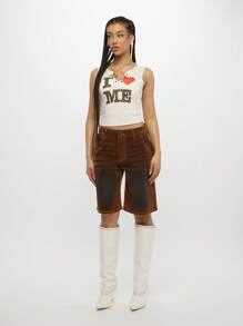 SUMWON WOMEN I Love Me Leopard Print Crop Tank Top V Neck Fitted Sleeveless Summer Festival Casual Everyday Statement Cotton - White - View 5