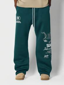 SUMWON 优质运动裤国际系列图案印花宽松版型四季慢跑裤带侧袋街头潮流休闲舒适服饰 - 綠色 - 查看 4