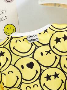 SmileyWorld® | SHEIN Baby Boy Cartoon Smiling Face Pattern Yellow Cute Playful Hooded Romper Set