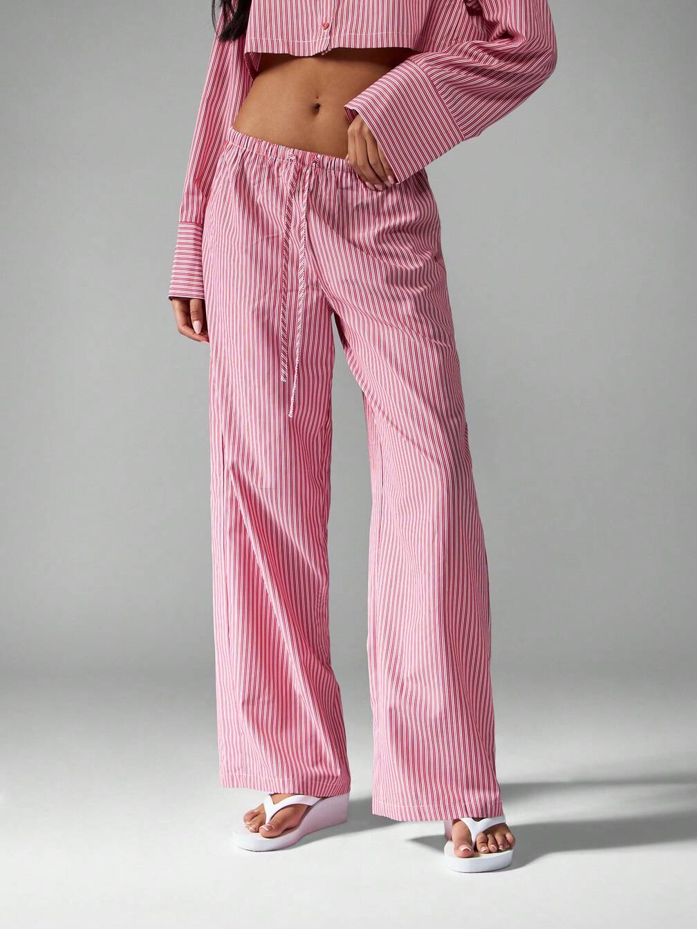 MISSGUIDED Striped Wide Leg Drawstring Waist Loungewear Pants