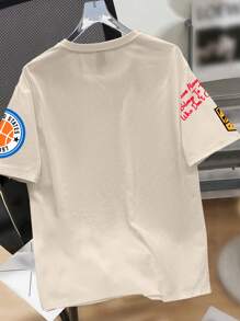 Claim Dot 男士夏季字母印花圆领短袖休闲百搭T恤 - 卡其色 - 查看 2