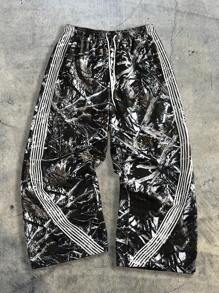 AXEPEAK Men's Digital Print Loose Woven Long Pants - Grey - View 1