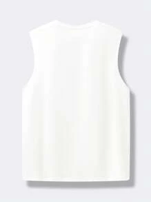 SHEIN Bolty Teens Boys Casual Plain Color Versatile Comfortable Solid Round Neck White Tank Top, Suitable For Commuting, School, Daily Casual, Travel, Sports, Spring/Summer