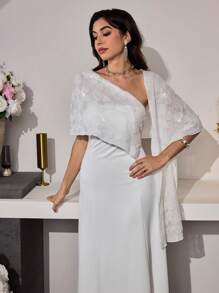 Modelyn Women's Long Elegant Sequined Embroidered Reversible Dress - White - View 5