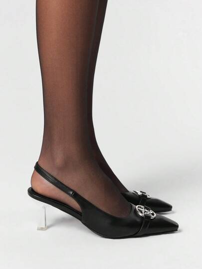 Goth Women's Square Toe Cat Shaped High Heel Sandals, Retro Pointed Star Buckle Ankle Strap Loafer High Heels, Suitable For Spring/Summer Party And Commuting