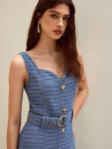 MOTF STUDIO 系腰带拉链牛仔连衣裙