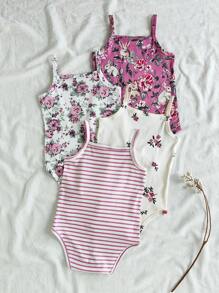 Vintaside Kids 4pcs/Set Baby Girl Floral Design Casual Bodysuit