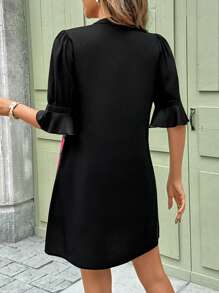 SHEIN Clasi Summer Holiday Outfits  Women's New Fashionable & Elegant V-Neck Black Floral Print Daily Commute Stylish Summer Dress Women Short Dresses Summer Woman S Summer Clothes,Bohemian Clothes - Multicolor - View 2