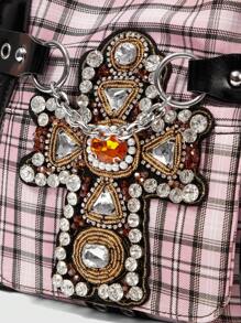 ROMWE Grunge Punk 朋克风格十字拉链设计大容量手提包 - 粉色 - 查看 8