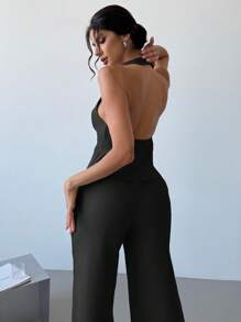 Firerie Conjunto de 2 piezas: Elegante chaleco sin mangas de lino ligero con cuello abierto y pantalones anchos de cintura alta con pliegues, traje casual elegante para ir al trabajo, primavera/verano en otoño/invierno - Negro - Ver 6