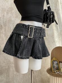 Attitoon ICON 女款高低褶开衩牛仔半身裙