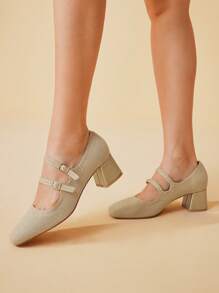 CUCCOO BASICS Women's Simple Mary Jane Platform Thick High Heel Pumps - Apricot - View 6