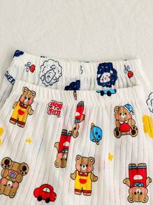 4pcs/Set Young Boy Summer Cartoon Animal Print Short Sleeve T-Shirt And Shorts Pajama Set