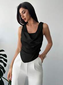 Firerie Women's Elegant Apricot Camisole Top, Charmeuse Fabric, Asymmetric Hemline, Fitted Style, Suitable For Daily Wear