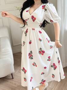 Modelyn Floral Texture Mid-Length Dress For Women, Summer - White - View 1