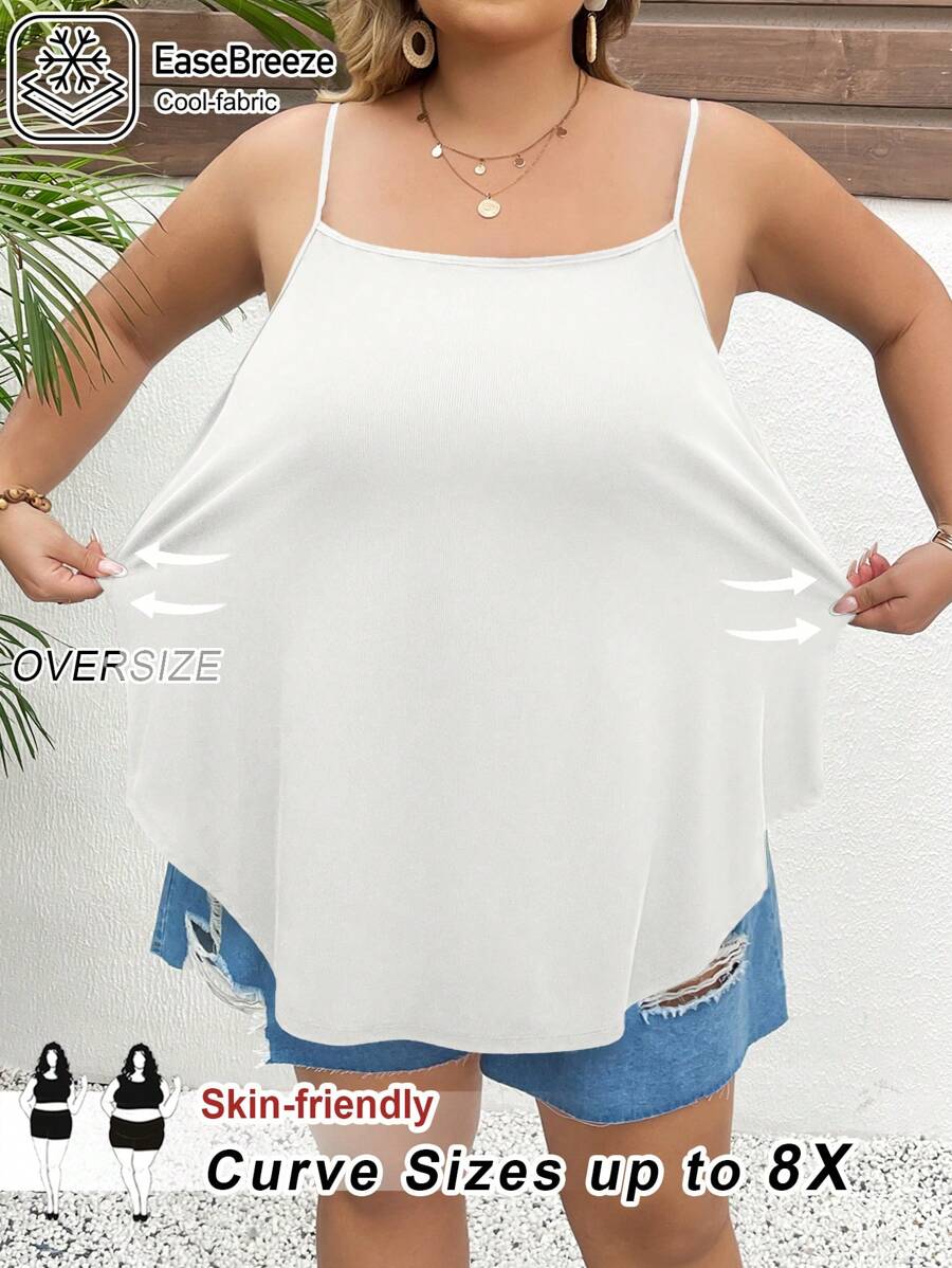 SHEIN CURVE+ Plus Size Women's Solid Color Cool Fabric Backless Vestsummer/Country/Beach Vacation Outfits/Beach Outfits/Beach Wear