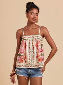 Travachic Women's Floral Print Pleated Loose Vacation Camisole - Multicolor - View 4