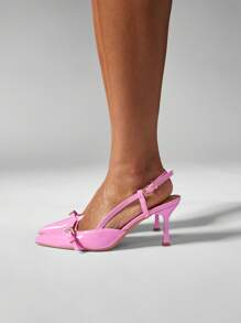 MISSGUIDED 漆皮露跟小猫跟高跟鞋尖头扣细节经典办公室派对婚礼春夏晚会正式鞋