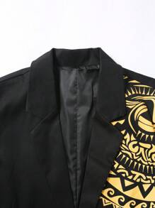 Manfinity AFTRDRK Men's Digital Print Casual Business Suit Set - Solid Color Jacket And Trousers - Black - View 4